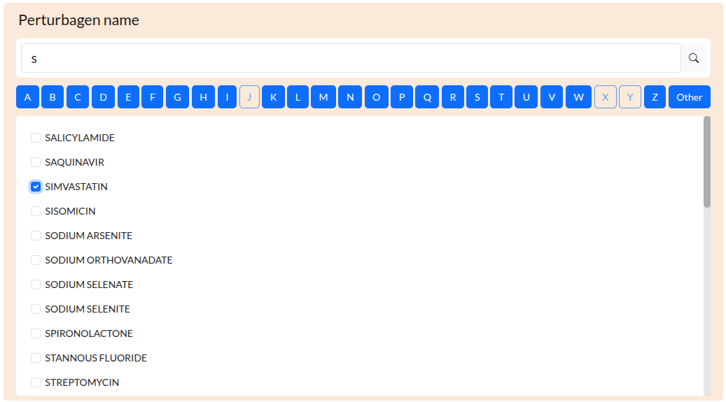 Select a perturbagen